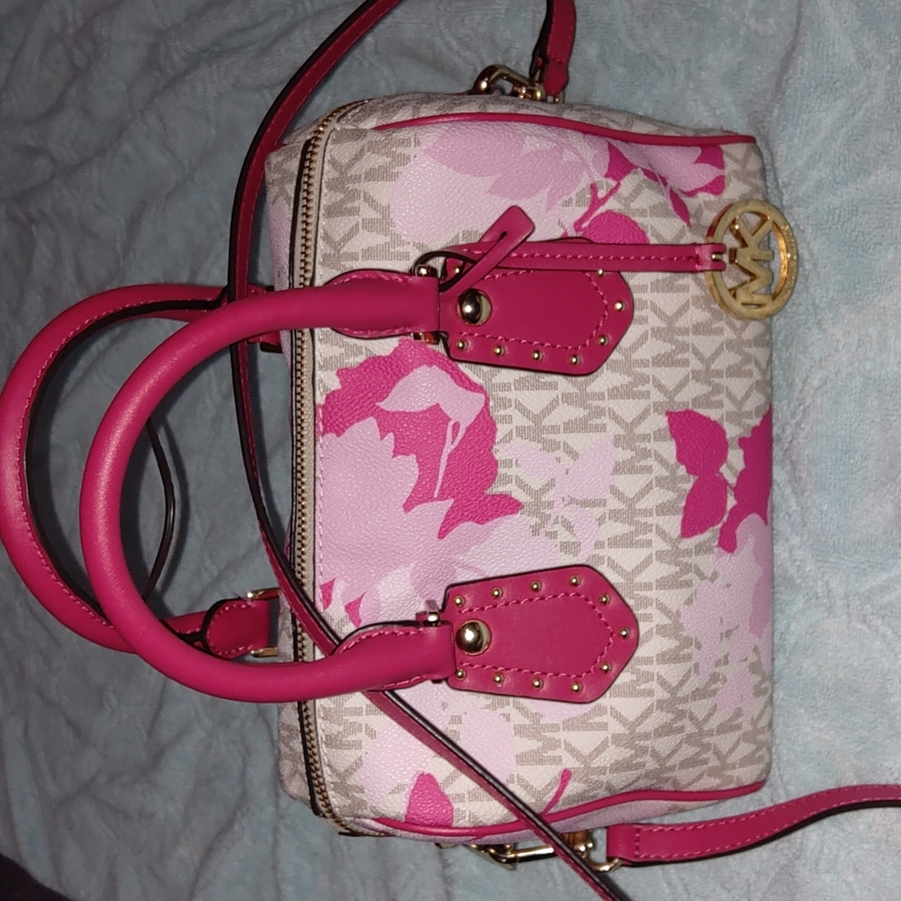 Authentic Michael Kors Hot Pink Aria Small Floral Satchel